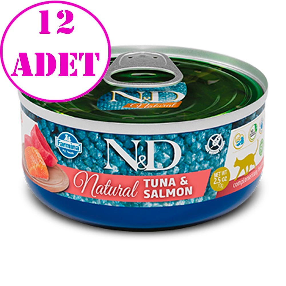 N&D Natural Tuna Ve Somon Balıklı Yetişkin Kedi Konservesi 70 Gr 12 AD 32132991 Amazon Pet Center